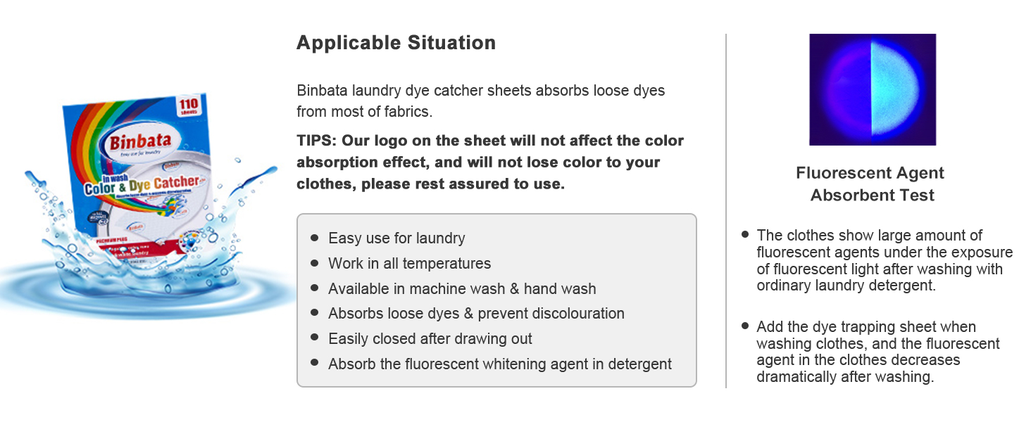 The fluorescent agent in the clothes decreases dramatically after washing with Binbata.