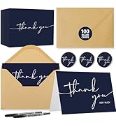 NESCCI 100 PCS Thank You Cards With Envelopes and Stickers,Classy 4x6 Blank Thank You Cards,Thank...