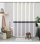 MitoVilla Modern Farmhouse Shower Curtain Set, Boho Cotton Shower Curtains for Bathroom Decor, Ta...