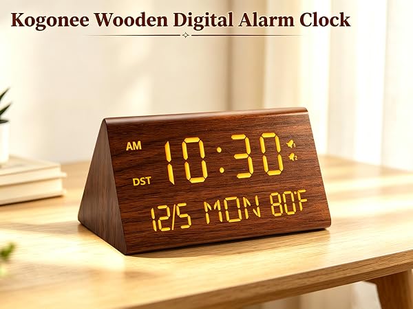 Kogonee Wooden Digital Alarm Clock