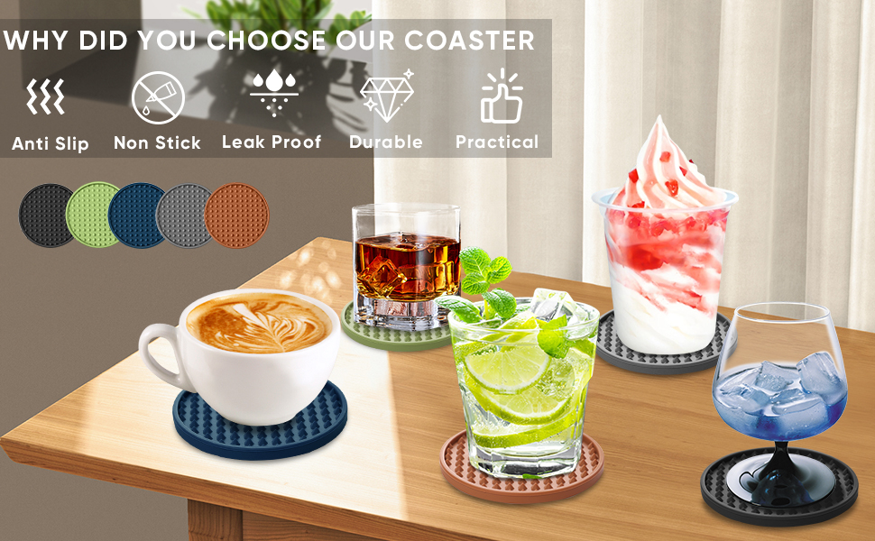 silicone drink coasters round beverage coaster rubber coaster set