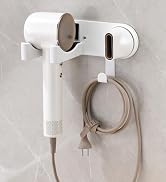 HAVICATO White Hair Dryer Holder, Wall-Mounted Blow Dryer Holder, Adhesive Hair Dryer Organizer w...