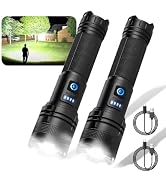 THY TRY Rechargeable LED Flashlight 2-Pack, 90000 High Lumens Super Bright Handheld Flashlights, ...