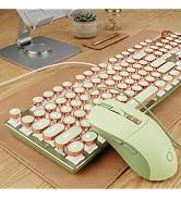 SEUNKWANG Wired Typewriter Keyboard and Mouse Combo, Retro Mechanical Keyboard with Multimedia Kn...