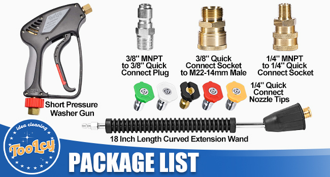 Pressure washer gun and wand package list