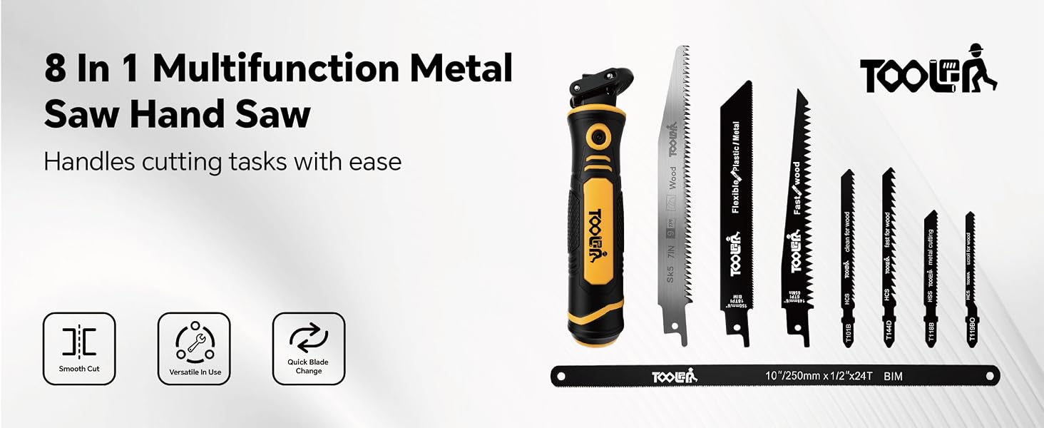 8-in-1 hand saw,8 blades cut wood,metal,plastic & drywall,quick swap for home DIY use.