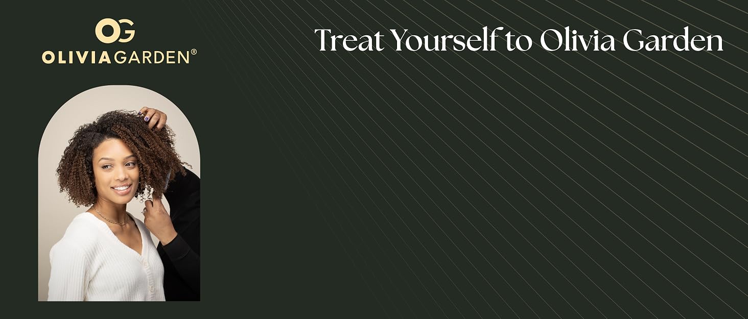 Image of woman getting haircut with text reading treat yourself to olivia garden.