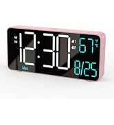 KOSUMOSU Alarm Clocks for Bedrooms, 6.7in Small Digital Clock, Auto Dimming, Room Temperature, Da...