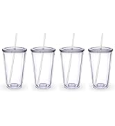 Zukro Clear Acrylic Tumbler with Straw and Lid 16 oz, Double Walled Insulated Reusable Plastic Ic...