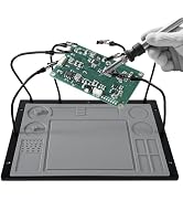 2-in-1 Helping Hands Soldering Station Kit with Silicone Soldering Mat | 6 Flexible Metal Arms Th...