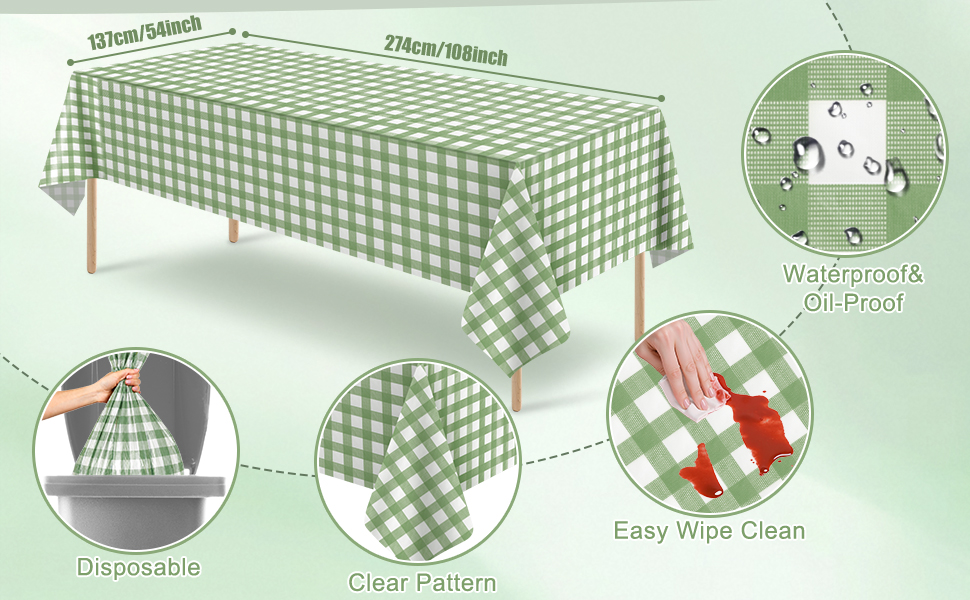 Sage Green Gingham Tablecloth