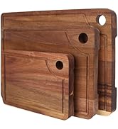 WGCC Wood Cutting Board Set of 3, Knife-Friendly Acacia Wooden Cutting Boards for Kitchen with De...