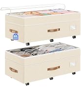 Budding Joy 80L 2 Pack Adjustable Under Bed Storage with Wheels, Beige | Underbed containers with...