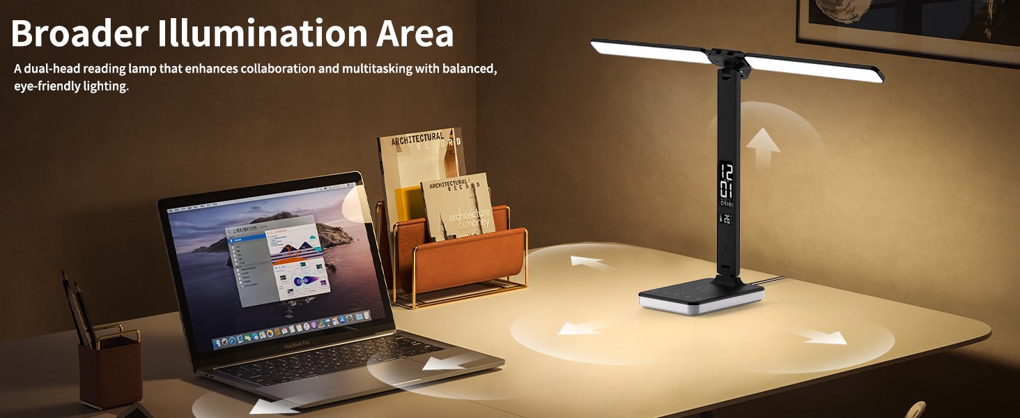 Dual-head, multi-angle folding table lamp for a wider range of illumination