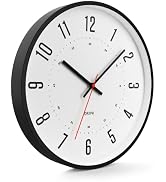Driini Modern Mid Century Analog Wall Clock (12") – Large, Easy to Read Numbers; Black Metal Fram...