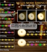 MGYIF Solar Camping String Lights with 180 LEDs, 33 FT Outdoor Fairy String Lights with 13 Lighti...