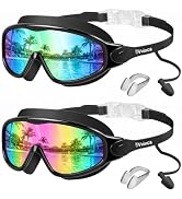 Vvinca Swim Goggles, Kids Goggles with Earplugs& Nose Clip Wide View Anti-Fog/UV Swimming Goggles...