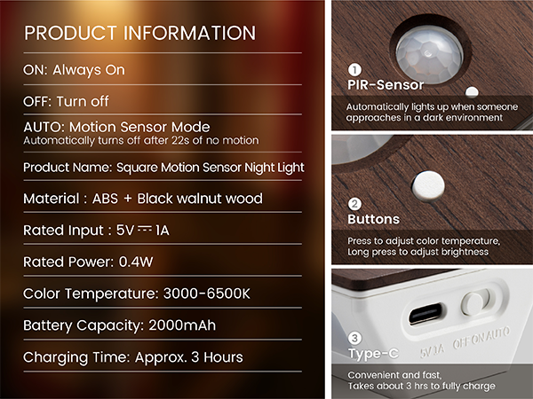 Motion Sensor Night Light, 3CCT Wireless Lights