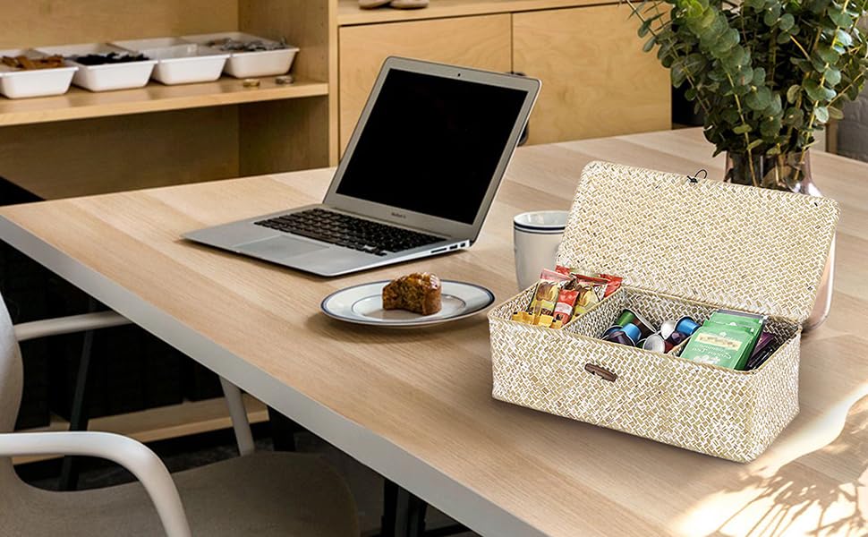 Seagrass Storage Basket Bin Hand-Woven Wicker Basket with Lid Bathroom Basket Tissue Toilet Paper