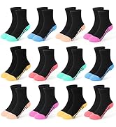 GENTABY 12 Pairs Girls Socks, Kids Athletic Socks for Toddler Girls Running Cotton Crew Sock for ...
