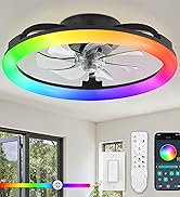 LEDIARY RGB Low Profile Ceiling Fans with Lights and Remote, 20 Inch Dimmable Modern Fan Light(30...