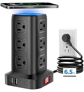 Tower Surge Protector Power Strip with 12 Outlets 4 USB (1 USB C), 6.5Feet Extension Cord with Mu...