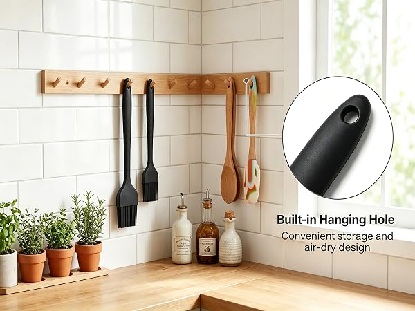 Hanging hole silicone basting brushes