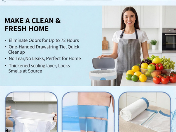 6 gallon bathroom trash bags drawstring clean garbage bags unscented plastic trash can liners
