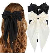ATODEN Silky Satin Hair Bows 2 Pcs Big Hair Bows for Women Hair Ribbons Oversized Long Tail White...