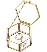AMGSH Small Golden Vintage Glass Keepsake Box | 3.1 x 2.5 x 1.7 Inch Compact Jewelry Lidded Box D...