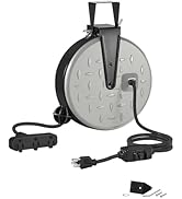 WILAWELS 30 Ft Retractable Extension Cord Reel, 16/3 Gauge SJTW Power Cord with 3 Electrical Outl...