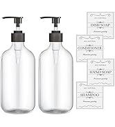 2 Pack Dish Soap Dispenser for Kitchen, Plastic Hand Soap Dispenser Bathroom, 16Oz Liquid Soap Di...