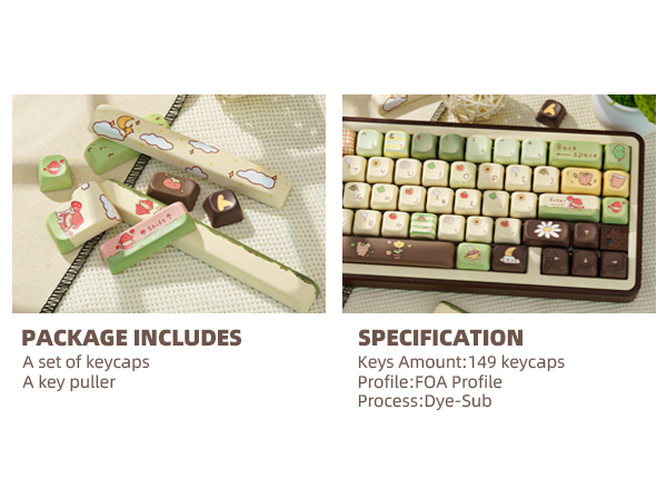 COOMICKEY Cute Keycaps, Thick PBT Keycap FOA Profile, 149 Keys Keyboard Keycaps, Dye-Sub Keycap Set
