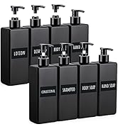 Segbeauty 8 Packs Black Square Bottles, 16.9oz Empty Refillable Soap Dispenser with Labels, 500ml...
