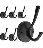 TOFIIGREM Black Wall Hooks, 6 Pack Coat Towel Hook Heavy Duty Metal Double Bath Robe Hook Wall Mo...