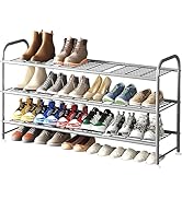 LINZINAR Shoe Rack 3 Tier Long Metal Shoe Organizer for Closet Entryway Grey