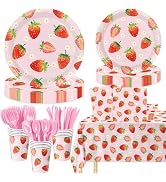 Strawberry Birthday Decorations Strawberry Party Tableware Include Plates, Cups, Napkins, Cutlery...