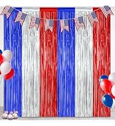 2 Pack 4th of July Party Supplies, 3.28 FT x 7.05 FT 4th of July Tinsel Backdrop, Blue Silver Red...