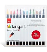 KINGART Pro Brush Pens, 12 Colors for Real Watercolor Painting with Flexible Nylon Brush Tips, Pa...