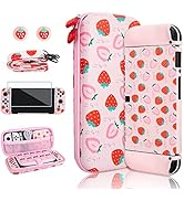 RHOTALL Strawberry Theme Carrying Case Set for Nintendo Switch OLED, Cute Accessories Bundle for ...