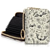 Blusabaca Goth Bat Credit Card Holder for Women, Gothic Floral Small RFID Wallet with Zipper, Car...