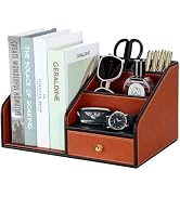 KINGFOM PU Leather Desk Organizer, Multifunction 6 Compartment Desk Organizers and Accessories fo...