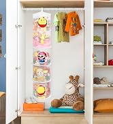 Hanging Mesh Stuffed Animal Storage Hammock Net, Foldable Large Toy Storage Organizer 5 Compartme...