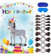 Eaezerav Pin The Tail On The Donkey Birthday Party Game with 50 Pcs Tails Large Donkey Games Post...