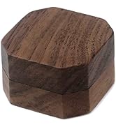 Tighall Black Walnut Wood Portable Proposal Ring Box, Octagonal Ring Box Jewelry Gift Box for Wed...