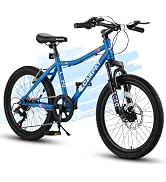 kimairy 20 Inch Kids Mountain Bike – 7 Speed, Front Suspension, Disc Brake (Front) & V-Brake (Rea...