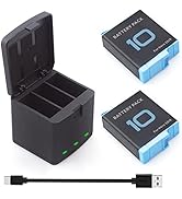 2 Pack Batteries fit for GoPro Hero 10, Hero 9 Black, 3-Channel Battery Charger Station for Hero ...