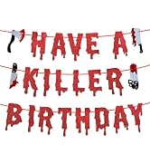 Red Glitter Have a Killer Birthday Banner - Pre-Strung Halloween Hanging Paper Garland Bunting Ba...
