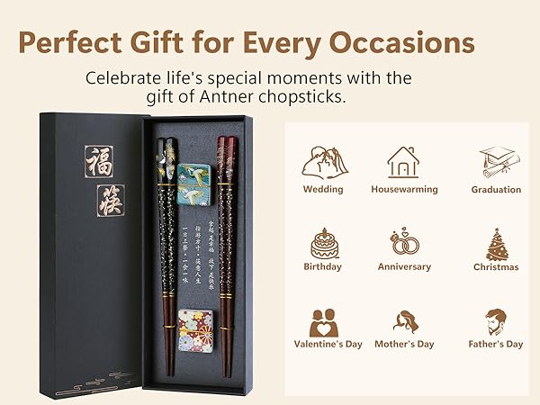 Reusable Wooden Chopsticks Set with Ceramic Rests