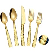 20-Piece Hammered Gold Silverware Set for 4, VIVANI Thicken Forged Silverware, Heavy Duty Stainle...